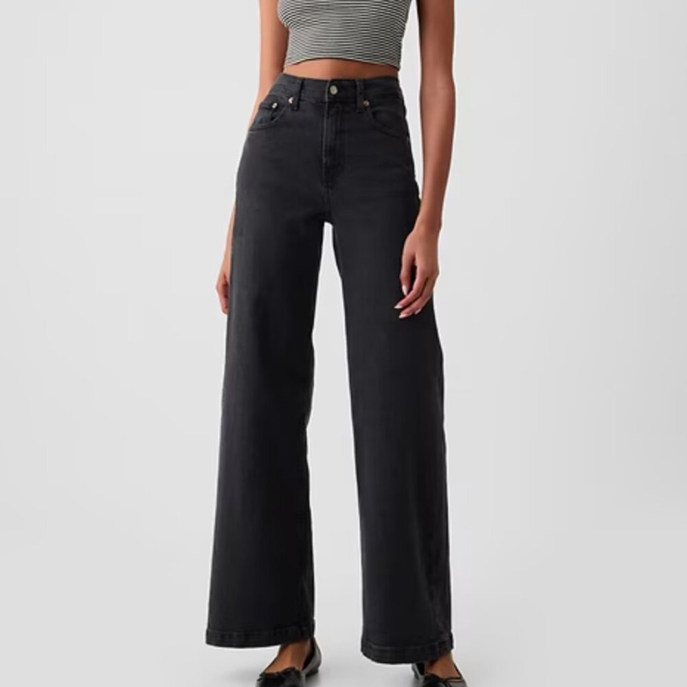 High Rise Stride Wide Leg Jeans Washed Black Size 31 Tall